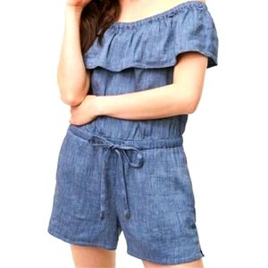 Ann Taylor LOFT Blue Chambray Romper Sz Medium